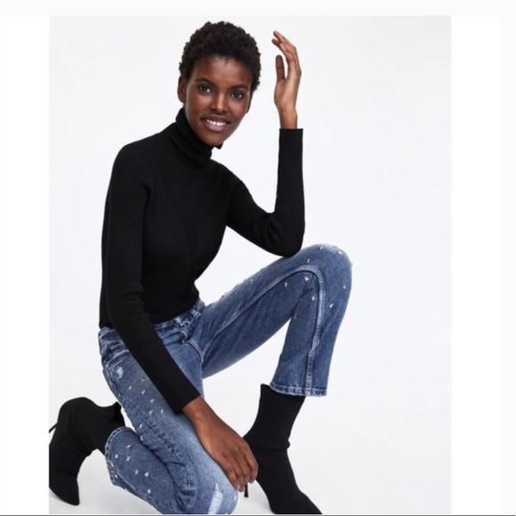 Zara Star Stud Straight Blue Button Fly Jeans size 6 - Picture 4 of 5